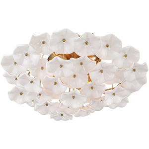 Astrid 22" Six Light Semi Flush, Aged Brass / White
