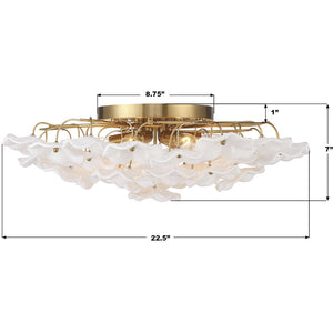 Astrid 22" Six Light Semi Flush, Aged Brass / White