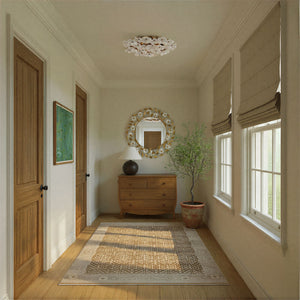 Astrid 22" Six Light Semi Flush, Aged Brass / White