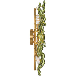 Astrid 23" Four Light Sconce, Aged Brass / Green