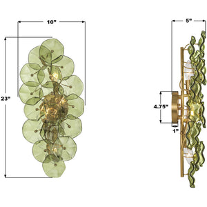 Astrid 23" Four Light Sconce, Aged Brass / Green