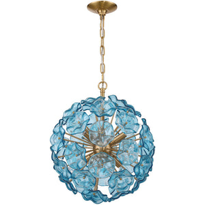 Astrid 18" Six Light Chandelier, Aged Brass / Blue