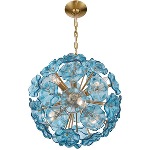 Astrid 18" Six Light Chandelier, Aged Brass / Blue