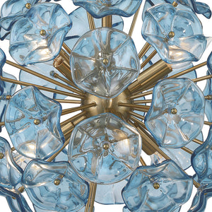 Astrid 18" Six Light Chandelier, Aged Brass / Blue