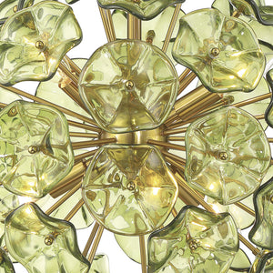 Astrid 18" Six Light Chandelier, Aged Brass / Green