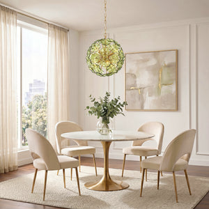 Astrid 18" Six Light Chandelier, Aged Brass / Green