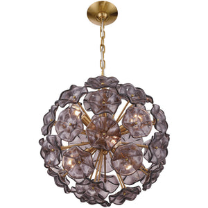 Astrid 18" Six Light Chandelier, Aged Brass / Purple