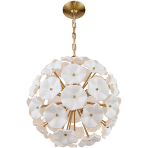 Astrid 18" Six Light Chandelier, Aged Brass / White