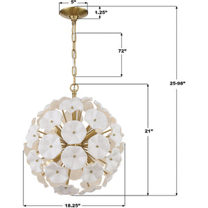 Astrid 18" Six Light Chandelier, Aged Brass / White