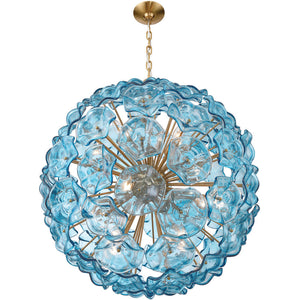 Astrid 28" Twelve Light Chandelier, Aged Brass / Blue