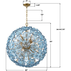 Astrid 28" Twelve Light Chandelier, Aged Brass / Blue