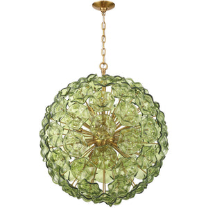 Astrid 28" Twelve Light Chandelier, Aged Brass / Green