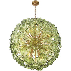 Astrid 28" Twelve Light Chandelier, Aged Brass / Green