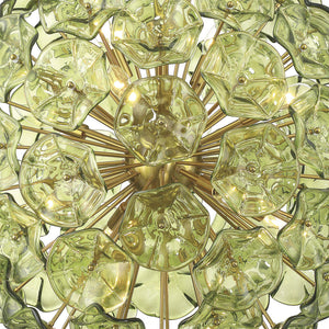 Astrid 28" Twelve Light Chandelier, Aged Brass / Green