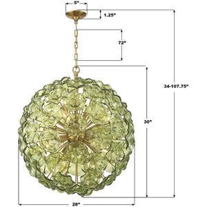 Astrid 28" Twelve Light Chandelier, Aged Brass / Green