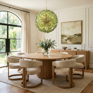 Astrid 28" Twelve Light Chandelier, Aged Brass / Green