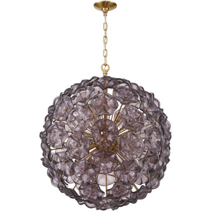Astrid 28" Twelve Light Chandelier, Aged Brass / Purple