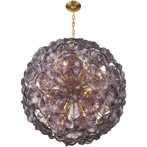 Astrid 28" Twelve Light Chandelier, Aged Brass / Purple