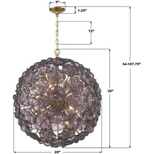 Astrid 28" Twelve Light Chandelier, Aged Brass / Purple