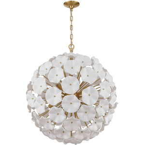 Astrid 28" Twelve Light Chandelier, Aged Brass / White