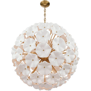 Astrid 28" Twelve Light Chandelier, Aged Brass / White