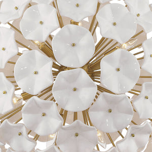 Astrid 28" Twelve Light Chandelier, Aged Brass / White