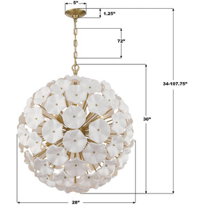 Astrid 28" Twelve Light Chandelier, Aged Brass / White