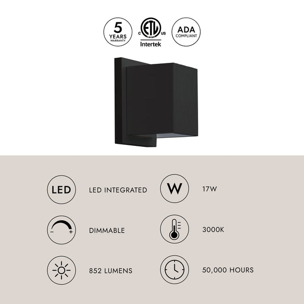 Rook 5" LED Indoor/Outdoor Wall Sconce, Black