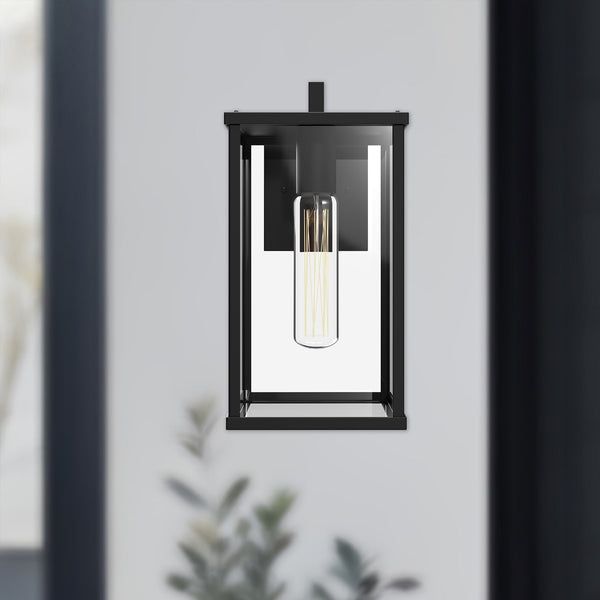 Southworth 12" Outdoor Wall Light, Clear Glass/Textured Black