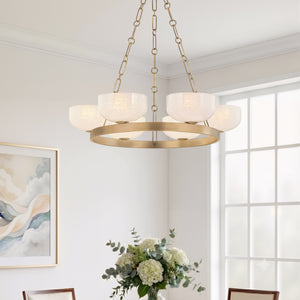 Isan 32" Six Lights Chandelier, Patina Brass