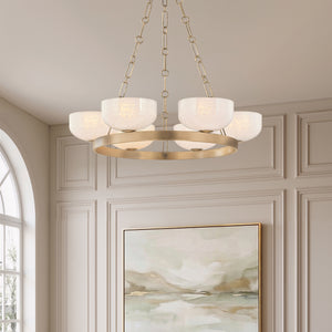 Isan 32" Six Lights Chandelier, Patina Brass