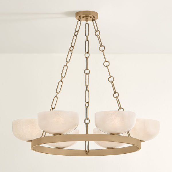 Isan 32" Six Lights Chandelier, Patina Brass