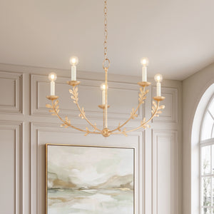Mirani 28" Five Lights Chandelier, Vintage Gold Leaf