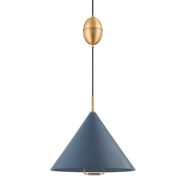 Lyan 18" One Light Pendant, Patina Brass / Slate Blue