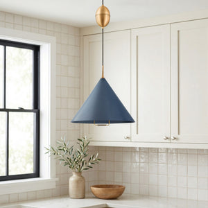 Lyan 18" One Light Pendant, Patina Brass / Slate Blue