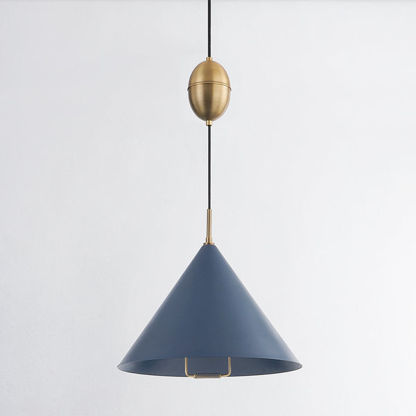 Lyan 18" One Light Pendant, Patina Brass / Slate Blue