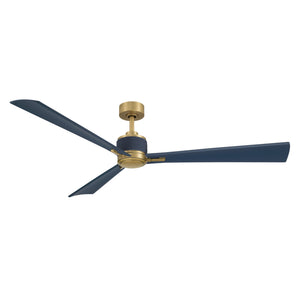 Pelagos 65" LED Smart Indoor/Outdoor Ceiling Fan, Legacy Brass With Navy Blue Blades