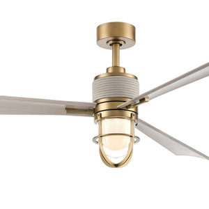 Pelagos 65" LED Smart Indoor/Outdoor Ceiling Fan, Legacy Brass With Warm Coastal Driftwood Blades