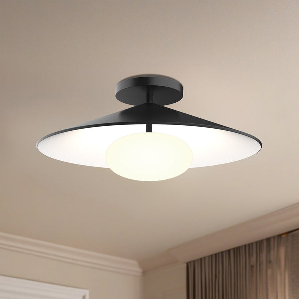 Sunspot 15" LED Flush Mount Ceiling Light, Metal - Black/White