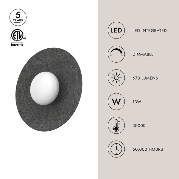Sunspot 15" LED Flush Mount Ceiling Light, Felt - Gray
