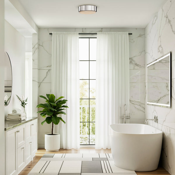 Comstock 8" LED Flushmount Ceiling Light, Polished Nickel/Alabaster