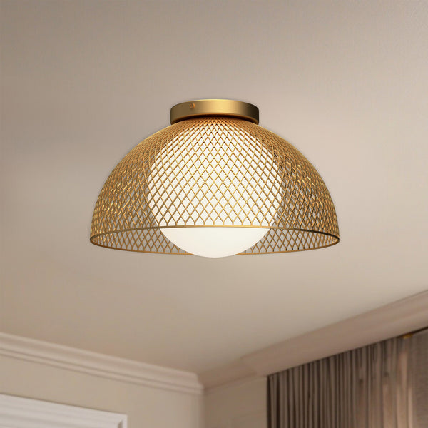 Harper 12" One-Light Flush Mount, Gold/Opal Matte Glass