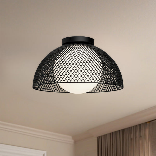 Harper 12" One-Light Flush Mount, Matte Black/Opal Matte Glass