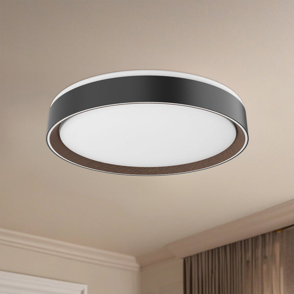 Aura 16" LED Flush Mount Ceiling Light, Black/Walnut