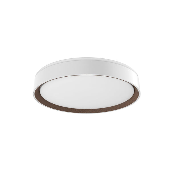 Aura 16" LED Flush Mount Ceiling Light, White/Walnut