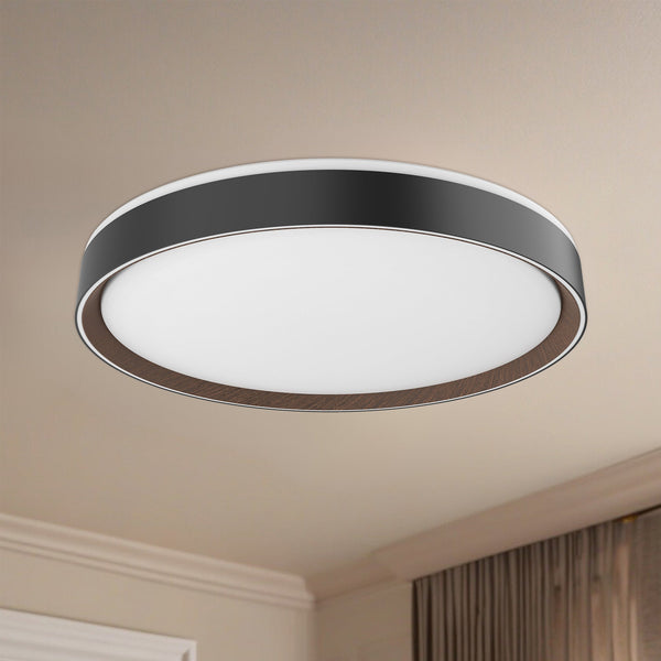 Aura 20" LED Flush Mount Ceiling Light, Black/Walnut