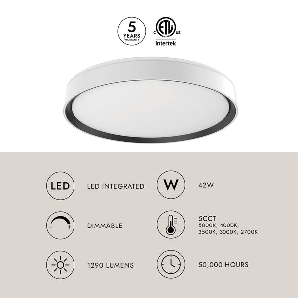 Aura 20" LED Flush Mount Ceiling Light, White/Black