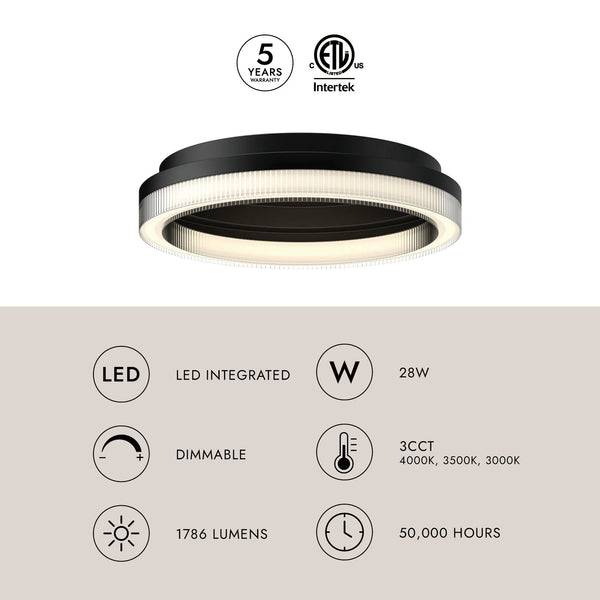 Luster 20" LED Flush Mount Ceiling Light, Black