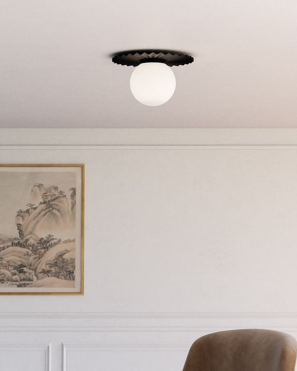 Vivian 14" One-Light Flush Mount, Matte Black/Opal Matte Glass
