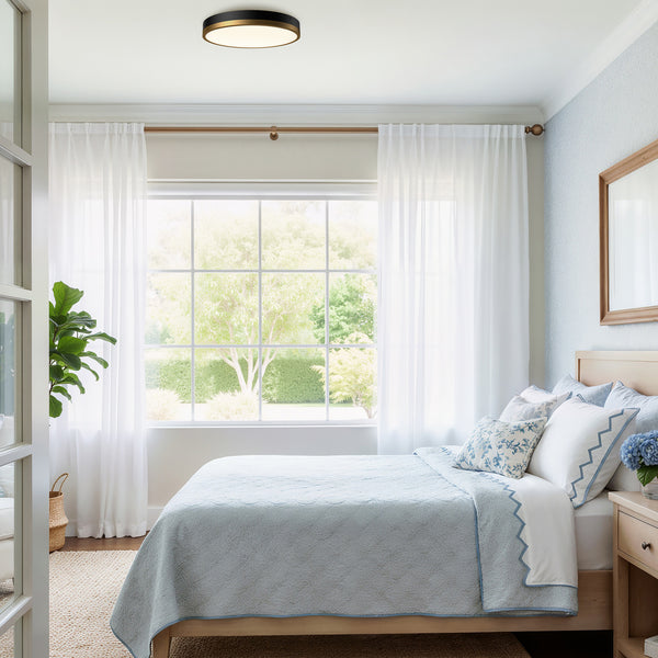 Selene Two-tone 15" LED Flush Mount, Aged Gold/Matte Black